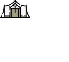 A tent with a white background and a black outline vector