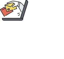 A laptop with a hand holding a letter and a box vector