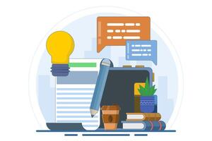 Modern online education concept for website banner. e-learning, internet courses, applied learning, university studies, classroom, tutorials, library on computer. flat illustration. vector