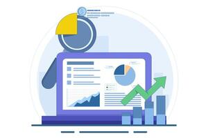 Business data analysis report concept, Business people analyzing business report, Business, financial growth analysis, Analysis software, flat illustration on background. vector