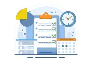 Business planning concept, business team working with online digital calendar. Planning Schedule, Leaving Notes, Managing and Organizing Work and Time. Time management. Flat illustration. vector