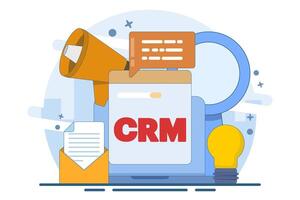 Customer Relationship Management or CRM Concept, Organizing data about work with clients, Corporate Strategy Planning, Business Data Analysis. Flat illustration on background. vector