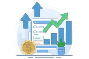 business trend analysis concept and new business trend project promotion. future prediction analysis. Data analysis, stock market analysis, trader, broker. Flat illustration on background. vector