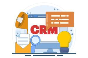 Customer Relationship Management or CRM Concept, Organizing data about work with clients, Corporate Strategy Planning, Business Data Analysis. Flat illustration on background. vector