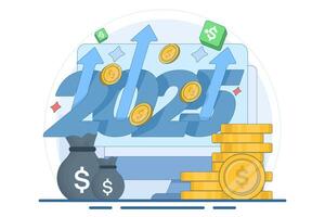 economic growth concept 2025. business development and improvement 2025. illustration of number 2025 with up arrow and coin. flat illustration on background. vector