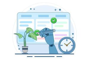 Schedule planning concept. flat illustration banner. Work tasks, filling checklist, making schedule using calendar. To-do list. Business and organization. Flat illustration. vector