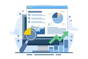 Business data analysis report concept, Business people analyzing business report, Business, financial growth analysis, Analysis software, flat illustration on background. vector