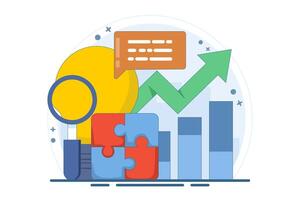 Business solutions and support concept, problem solving and decision making, innovative ideas. Connecting puzzle elements, team metaphor, business approach, brainstorming. illustration. vector