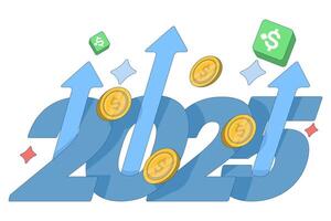 economic growth concept 2025. business development and improvement 2025. illustration of number 2025 with up arrow and coin. flat illustration on background. vector
