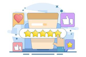 User rating concept, Customer feedback, best quality rating by clients, five star rating, high quality product or good quality service, Best star rating, flat illustration. vector