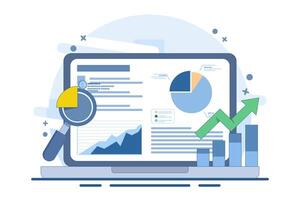 Business data analysis report concept, Business people analyzing business report, Business, financial growth analysis, Analysis software, flat illustration on background. vector