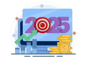 economic growth concept 2025. business development and improvement 2025. illustration of number 2025 with up arrow and coin. flat illustration on background. vector