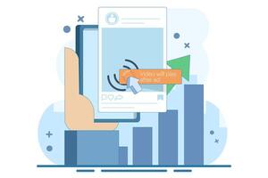 Unskippable Social Media Ads Concept. In-stream short ads that viewers have to watch while watching the . Digital marketing business promotion is running with online broadcasting. vector