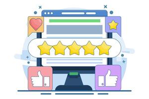 User rating concept, Customer feedback, best quality rating by clients, five star rating, high quality product or good quality service, Best star rating, flat illustration. vector