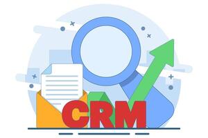 Customer Relationship Management or CRM Concept, Organizing data about work with clients, Corporate Strategy Planning, Business Data Analysis. Flat illustration on background. vector