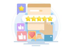 User rating concept, Customer feedback, best quality rating by clients, five star rating, high quality product or good quality service, Best star rating, flat illustration. vector