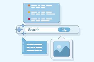 Search concept using AI, AI search technology is the background of SGE search experience. Transform online search with . Simple illustration with modern icons in the background. vector