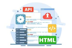 Application Programming Interface Concept, API provides an interface for communication between applications, software development tools, the Internet and networks, flat illustration. vector
