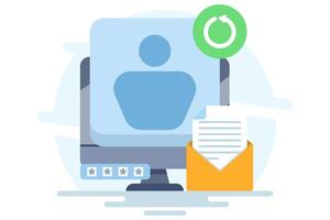 account recovery service concept. recover account information data. sync. profile symbol, with repeating arrows, and information symbol. flat illustration on background. vector