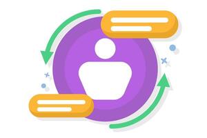 account recovery service concept. recover account information data. sync. profile symbol, with repeating arrows, and information symbol. flat illustration on background. vector