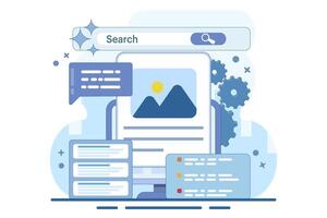 Search concept using AI, AI search technology is the background of SGE search experience. Transform online search with . Simple illustration with modern icons in the background. vector