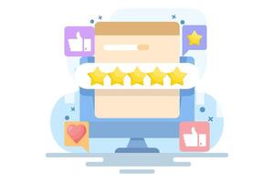 User rating concept, Customer feedback, best quality rating by clients, five star rating, high quality product or good quality service, Best star rating, flat illustration. vector
