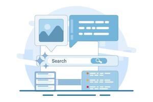Search concept using AI, AI search technology is the background of SGE search experience. Transform online search with . Simple illustration with modern icons in the background. vector