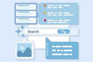 Search concept using AI, AI search technology is the background of SGE search experience. Transform online search with . Simple illustration with modern icons in the background. vector