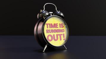 Analog Alarm Clock With Time Is Running Out Text photo