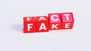 White, Red Fact and Fake - Word On Plastic Blocks photo