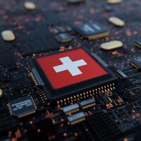 Flag of Switzerland on a processor, CPU or Chip photo