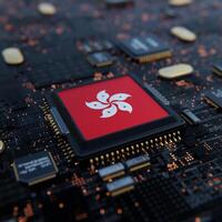 Flag of Hong Kong on a processor, CPU or Chip photo