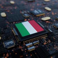 Flag of Italy on a processor, CPU or Chip photo
