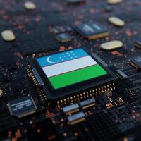 Flag of Uzbekistan on a processor, CPU or Chip photo
