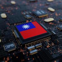 Flag of Taiwan on a processor, CPU or Chip photo
