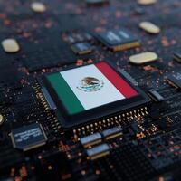 Flag of Mexico on a processor, CPU or Chip photo
