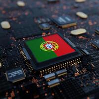 Flag of Portugal on a processor, CPU or Chip photo