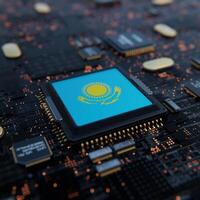 Flag of Kazakhstan on a processor, CPU or Chip photo