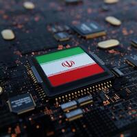 Flag of Iran on a processor, CPU or Chip photo