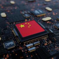 Flag of China on a processor, CPU or Chip photo