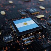 Flag of Argentina on a processor, CPU or Chip photo