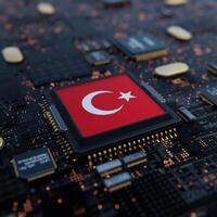 Flag of Turkey on a processor, CPU or Chip photo