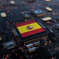Flag of Spain on a processor, CPU or Chip photo