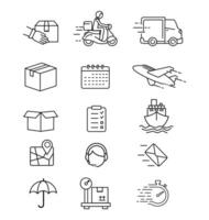 Postal delivery line icon set. Set of line icons on white background. Delivery concept. Parcel, package, post office. Can be used for topics like shipping, transporting, delivery vector