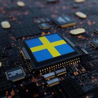 Flag of Sweden on a processor, CPU or Chip photo