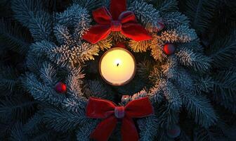 A wreath with a candle in the center photo