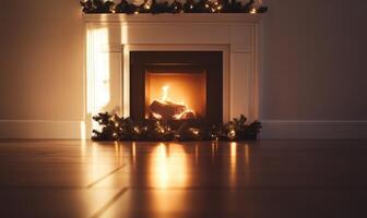 A fireplace with a log burning in it photo