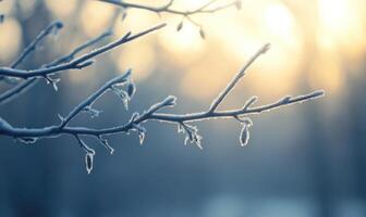 A branch covered in frost and snow photo