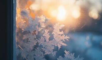 A window pane with frosted glass and a snowflake on it photo