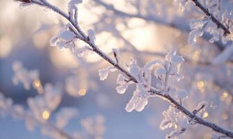 A branch covered in snow and frost photo